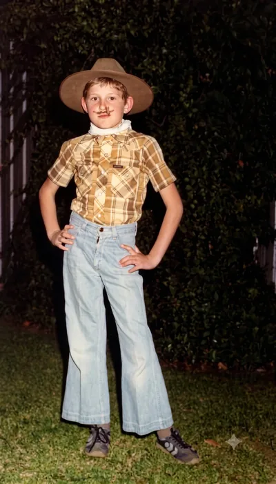 Paul Hamon as a cowboy for school dress-up day, Pooraka, 1981
