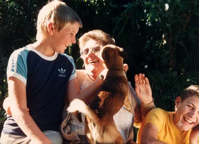 Hamon family birthday with Digger, Pooraka, Adelaide, c. November 1986
